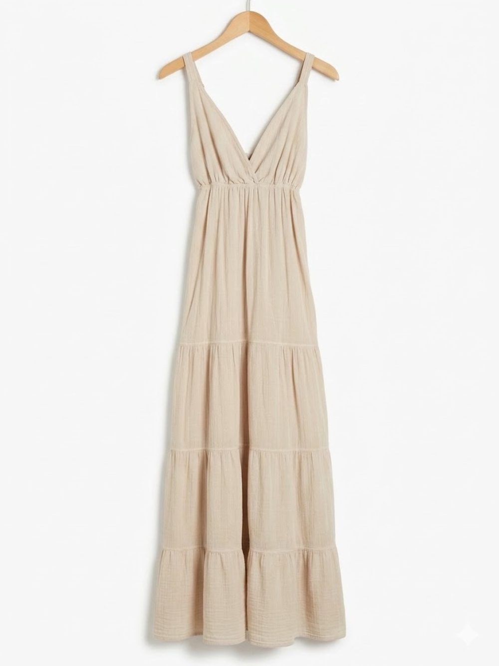 Beige V-Neck Tiered Maxi Dress - Unbranded